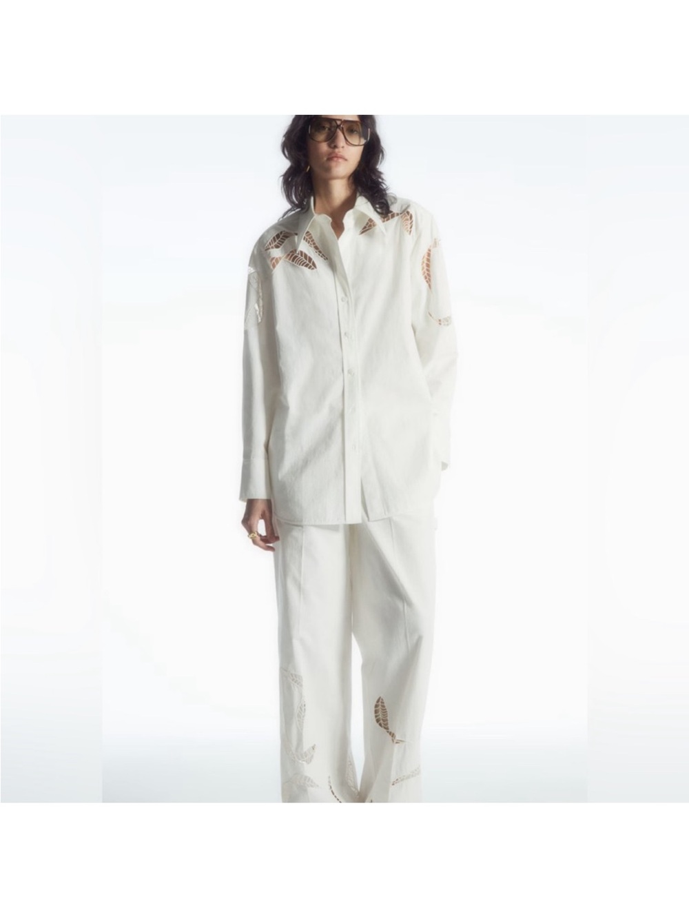 COS Broderie Anglaise Western Shirt in White Size 6